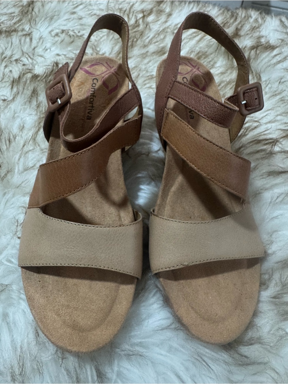 Comfortiva Women's Two-Tone Tan & Beige Slingback Sandals size 8.5M